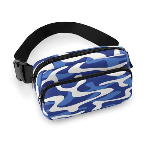 Bauchtasche mit blauem und weißem Muster, bedruckt, Bauchtasche für Männer und Frauen, Workout, Reisen, Freizeit, Laufen, Wandern, Radfahren, Hüfttasche mit verstellbarem Riemen für Outdoor, blaues Bauchtasche mit blauem und weißem Muster, bedruckt, Bauchtasche für Männer und Frauen, Workout, Reisen, Freizeit, Laufen, Wandern, Radfahren, Hüfttasche mit verstellbarem Riemen für Outdoor, blaues von MNKTC