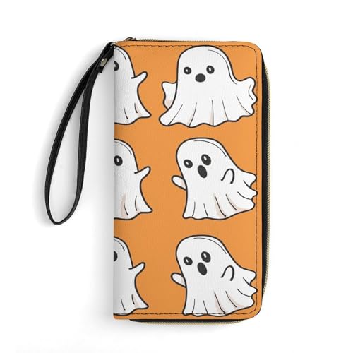 Geldbörse Cartoon Geist Zeichnung gedruckt Leder Geldbörsen Kartenhalter mit Handschlaufe geeignet für Männer und Frauen Cartoon Geist Zeichnung 19,8 x 10,4 x 2,5 cm Modern, Cartoon-Geisterzeichnung, von MNKTC