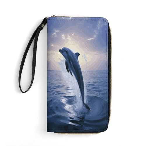 Geldbörse Elegant Delfin Bedruckt Leder Geldbörsen Kartenhalter mit Handschlaufe Geeignet für Männer und Frauen Elegant Delphin, 19,8 x 10,4 x 2,5 cm, Modern, Eleganter Delfin, 7.8 x 4.1 x 1 inches, von MNKTC