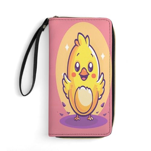 Geldbörse Gelb Cartoon Huhn Bedruckte Leder Geldbörsen Kartenhalter mit Handschlaufe Geeignet für Männer und Frauen, Gelb Cartoon Huhn, 19,8 x 10,4 x 2,5 cm, Modern, Gelbes Cartoon-Huhn, 7.8 x 4.1 x 1 von MNKTC