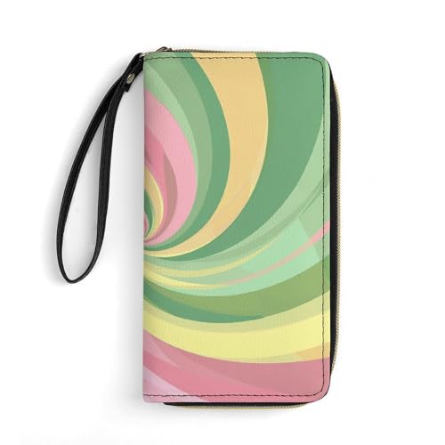 Geldbörse Grün Gelb Spirale Bedruckt Leder Geldbörsen Kartenhalter mit Handschlaufe Geeignet für Männer und Frauen Grün Gelb Spirale 19,8 x 10,4 x 2,5 cm Modern, Grün-gelbe Spirale, 7.8 x 4.1 x 1 von MNKTC