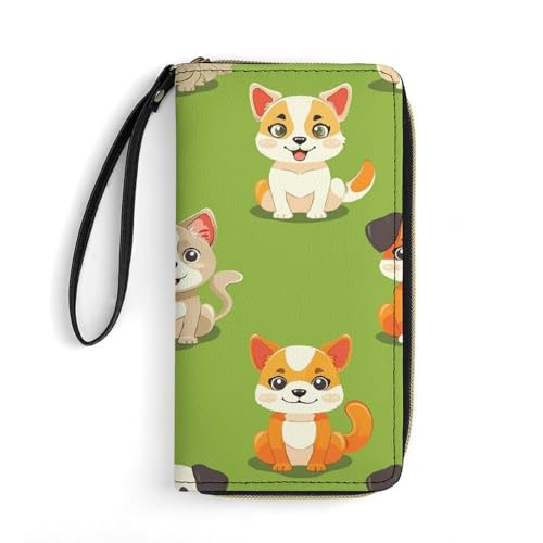 Geldbörse Hunde in verschiedenen Posen Bedruckte Ledergeldbörsen Kartenhalter mit Handschlaufe Geeignet für Männer und Frauen, Hunde in verschiedenen Posen, 19,8 x 10,4 x 2,5 cm, Modern, Hunde in von MNKTC