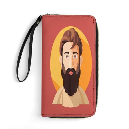 Geldbörse Mann mit Bart Bedruckte Ledergeldbörsen Kartenhalter mit Handschlaufe Geeignet für Männer und Frauen, Mann mit Bart 19,8 x 10,4 x 2,5 cm, Modern, Mann mit Bart, 7.8 x 4.1 x 1 inches, Modern von MNKTC