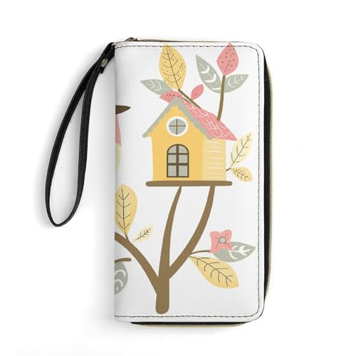 Geldbörse Pfirsich Vogel auf Ast bedruckte Ledergeldbörsen Kartenhalter mit Handschlaufe Geeignet für Männer und Frauen, Pfirsichvogel auf Ast, 19,8 x 10,4 x 2,5 cm, modern, Pfirsichvogel auf Ast, 7.8 von MNKTC