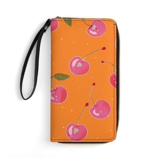 Geldbörse Pfirsichkirsche Muster Bedruckte Leder Geldbörsen Kartenhalter mit Handschlaufe Geeignet für Männer und Frauen Pfirsichkirsche Muster 19,8 x 10,4 x 2,5 cm Modern, Pfirsichkirsch-Muster, 7.8 von MNKTC
