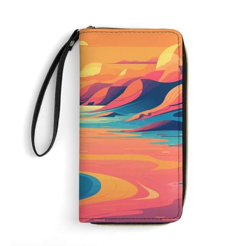 Geldbörse handgezeichnete Malerei bedruckte Ledergeldbörsen Kartenhalter mit Handschlaufe geeignet für Männer und Frauen, handgezeichnete Malerei, 19,8 x 10,4 x 2,5 cm, modern, Handgezeichnetes von MNKTC