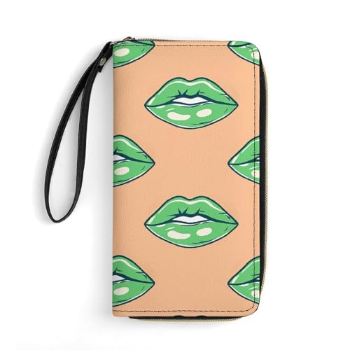 Wallet Green Lips Pattern Printed Leather Wallets Card Holder With Wrist Strap Suitable for Both Men And Women, Green Lips Pattern, 19.8 x 10.4 x 2.5 cm, Modern, Grünes Lippenmuster, 7.8 x 4.1 x 1 Wallet Green Lips Pattern Printed Leather Wallets Card Holder With Wrist Strap Suitable for Both Men And Women, Green Lips Pattern, 19.8 x 10.4 x 2.5 cm, Modern, Grünes Lippenmuster, 7.8 x 4.1 x 1 von MNKTC