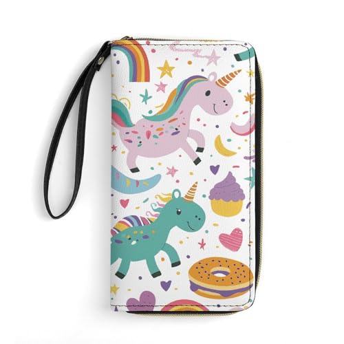 Wallet Magic Horse and Rainbow Printed Leather Wallets Card Holder With Wrist Strap Suitable for Both Men And Women, Magic Horse And Rainbow, 19.8 x 10.4 x 2.5 cm, Modern, Magisches Pferd und von MNKTC