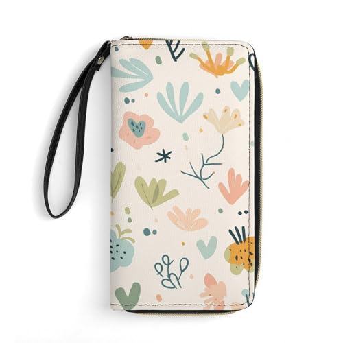 Wallet Pastel Flower Doodle Printed Leather Wallets Card Holder With Wrist Strap Suitable for Both Men And Women, Pastel Flower Doodle, 19.8 x 10.4 x 2.5 cm, Modern, Pastellfarbene Blumen-Doodle, 7.8 von MNKTC