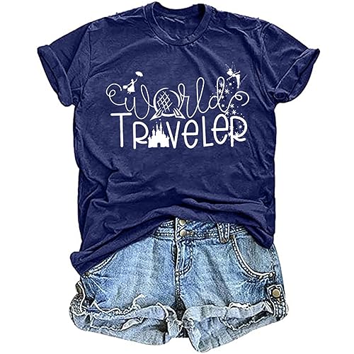 Believe in Magic Shirt Damen Weltreiseer Shirts Cute Fairy Graphic Tees Casual Short Sleeve Funny Vacation Tops, Dunkelblau, Mittel von MNLYBABY