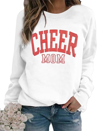 MNLYBABY Damen Cheer Mom Sweatshirt: Weiß/opulenter Garten, L von MNLYBABY
