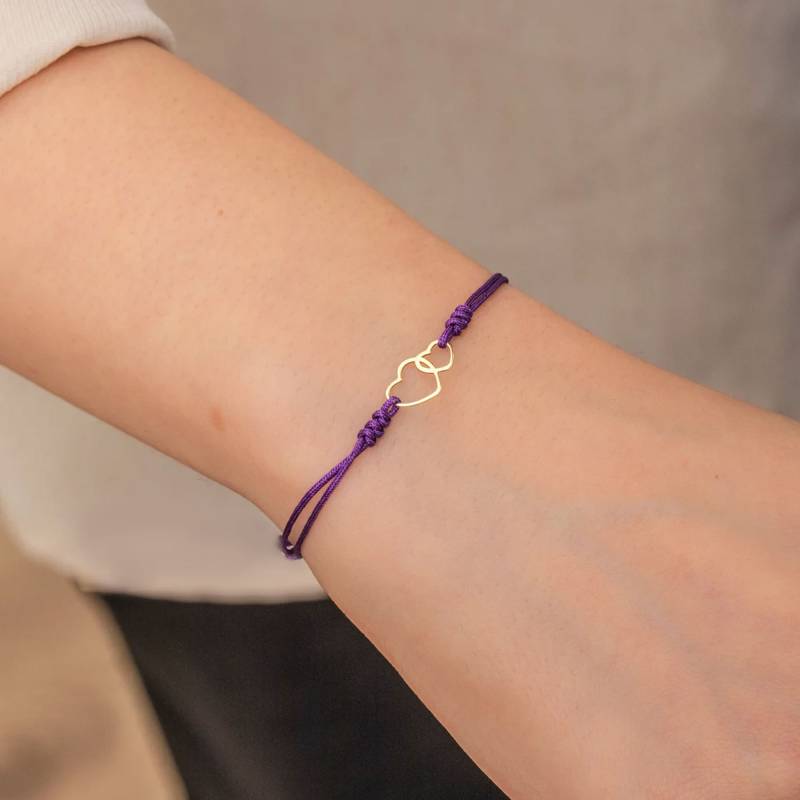 Doppelherz Verstellbares Schnurarmband, 14K 18K Echtgold Mutter Und Kinder Armband, Zwei Herzen Ineinandergreifendes Herz Armband von MNMLChicStyl