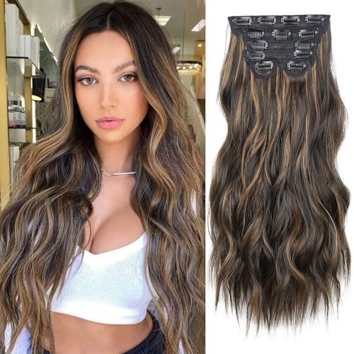 MNMNM 6PCS Clip in Extensions 50 cm Wavy Wellig Haar Extensions Clip in Haarteil für Frauen Synthetik Voller Kopf Haarverlängerungen mit Clips (2H426#) von MNMNM