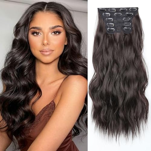 MNMNM 6PCS Clip in Extensions 50 cm Wavy Wellig Haar Extensions Clip in Haarteil für Frauen Synthetik Voller Kopf Haarverlängerungen mit Clips (6#) von MNMNM