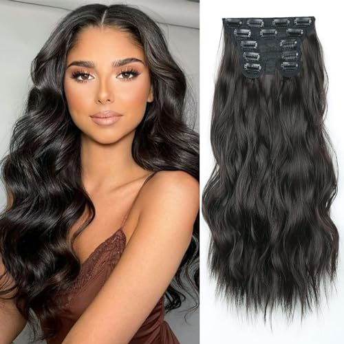 MNMNM 6PCS Clip in Extensions 50 cm Wavy Wellig Haar Extensions Clip in Haarteil für Frauen Synthetik Voller Kopf Haarverlängerungen mit Clips (C10#) von MNMNM