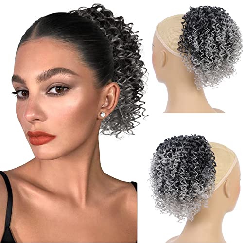 MNMNM mawei-zc-2x (gray) Ponytail Extension Pferdeschwanz Haarteil Haarverlängerung mit Kordelzug Afro Kinky Curly Drawstring Schwarz Kunstfaser Haarteile für Frauen 25 cm von MNMNM