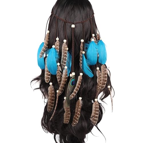 Boho Feder Stirnbänder Indische Feder Kopfbedeckungen Schwarzes Haarband Handgemachte Feder Rave Haar-Accessoires, indisches Festival, Party, Kopfbedeckung, Haarschmuck für Frauen von MNRIUOCII