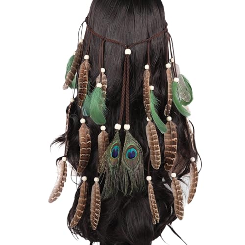 Boho Feder Stirnbänder Indische Feder Kopfbedeckungen Schwarzes Haarband Handgemachte Feder Rave Haar-Accessoires, indisches Festival, Party, Kopfbedeckung, Haarschmuck für Frauen von MNRIUOCII