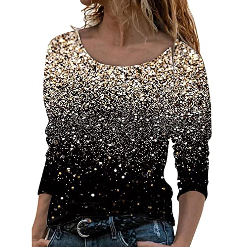 Hemdbluse Damen Bluse Rundhals Oberteil Sparkly Glitzer Elegante Sweatshirt Kurzarm Tops Shirt Farbverlauf Lose Pullover Langarmshirt Hipster Tshirt Beil?ufige von MNRIUOCII