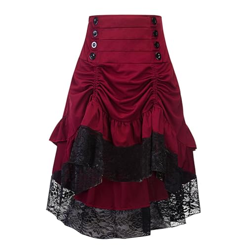 Damen Gothic Steampunk Rock Gebundener Taille Rock Spitze Halbrock Viktorianischer Rock Piraten Rock mit hoher Taille Vorne-Kurz-Hinten-Lang Langkleid Lang Ballkleid Damen Gothic Steampunk Rock Gebundener Taille Rock Spitze Halbrock Viktorianischer Rock Piraten Rock mit hoher Taille Vorne-Kurz-Hinten-Lang Langkleid Lang Ballkleid von MNRIUOCII