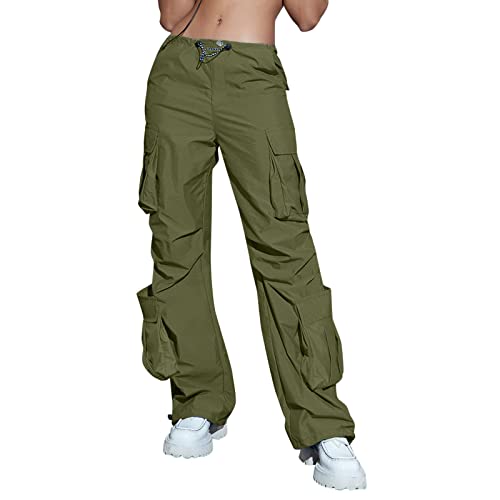 Fallschirmhose Damen Loose Cargo Hosen Parachute Pants Teenager MäDchen MilitäR Hose Harajuku Streetwear Wanderhose Retro Jogginghose Lang Y2K Hose Entspannte Trekkinghose von MNRIUOCII