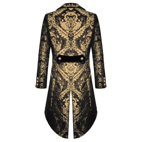 Herren Gothic Steampunk Frack Jacke Retro Punk Windbreaker viktorianischer Brokat Damast Hochzeit Mantel Umhang Langarm Kragen Herbst Winter Oberbekleidung Schwarz GoldVintage Lang Anzug Trenchcoat Herren Gothic Steampunk Frack Jacke Retro Punk Windbreaker viktorianischer Brokat Damast Hochzeit Mantel Umhang Langarm Kragen Herbst Winter Oberbekleidung Schwarz GoldVintage Lang Anzug Trenchcoat von MNRIUOCII