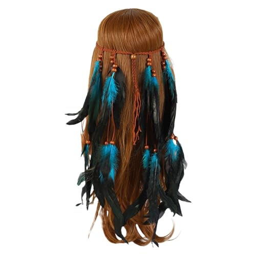 Indisches Feder-Stirnband, Boho-Quaste, Hippie-Kopfschmuck, blauer Tribal-Kopfschmuck, Perlen, Festival, Party, Kopfbedeckung, Haar-Accessoire für Frauen und Mädchen von MNRIUOCII