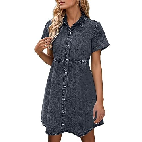 Kleid Kurzarm Damen : Jeanskleid Damen Sommer Jeans Kleider Lässig Locker Denim Kleider Knielänge Jean A-Linie-Kleid Kurzes Partykleid Button Down Blusenkleid Denimkleid Kleid Kurzarm Damen : Jeanskleid Damen Sommer Jeans Kleider Lässig Locker Denim Kleider Knielänge Jean A-Linie-Kleid Kurzes Partykleid Button Down Blusenkleid Denimkleid von MNRIUOCII