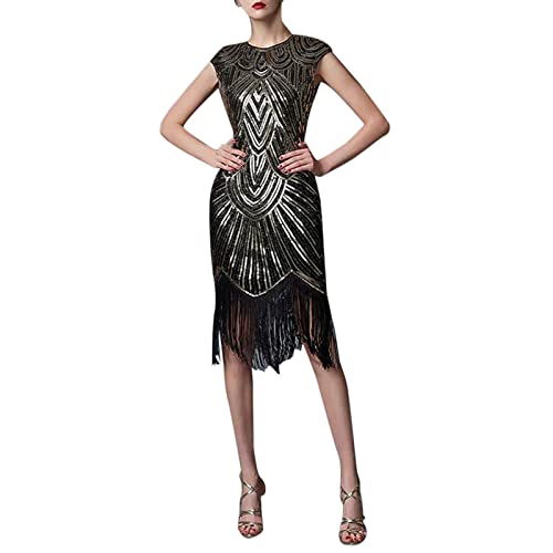 MNRIUOCII 1920s Kleid Damen Sexy V Ausschnitt Flapper Charleston Kleid 20er Jahre Retro Stil Great Gatsby Motto Party Damen Fasching Kostüm Kleid (Y1-A, S) von MNRIUOCII