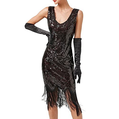 MNRIUOCII 1920s Kleid Damen Sexy V Ausschnitt Flapper Charleston Kleid 20er Jahre Retro Stil Great Gatsby Motto Party Damen Fasching Kostüm Kleid von MNRIUOCII