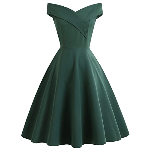 MNRIUOCII Damen 1950er Vintage Rockabilly Hepburn Stil Cocktailkleid V-Ausschnitt Faltenrock Retro Kleider Petticoat Cocktail Festliche Kleider Knielang von MNRIUOCII