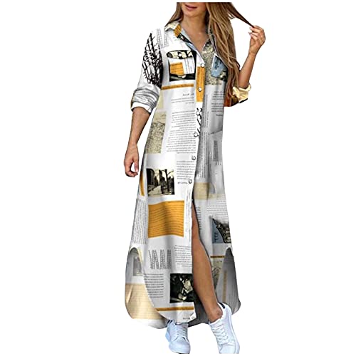 MNRIUOCII Frauen Jeanim Kleider Langarm mit Taschenknopf Hemden Bedruckte Mode Sexykleid lässige lockere Kleider Kleid Schwarz Damen Langarm von MNRIUOCII