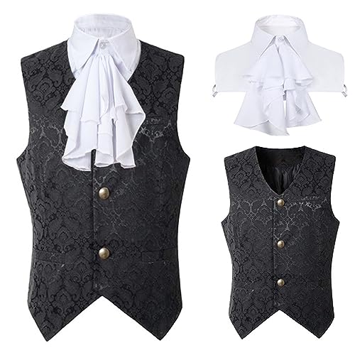 MNRIUOCII Herren Mittelalter Kleidung Paisley Weste Formelle Hochzeit Party Gothic Steampunk Revers Weste Herren Festival Outfit Tailcoat Lang Frack Steampunk Festlich Party Cosplay Costume von MNRIUOCII