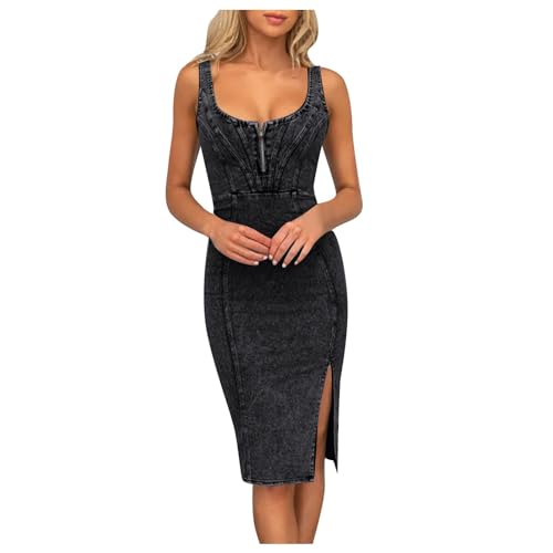 MNRIUOCII Jeanskleid Damen Sommer - Jeanskleid Damen Kurze U-Ausschnitt Denim Kleider Ärmellos Trägerkleid mit Schlitz Sommerkleid Schick Sexy Kleid Schöne Eng Freizeitkleid MNRIUOCII Jeanskleid Damen Sommer - Jeanskleid Damen Kurze U-Ausschnitt Denim Kleider Ärmellos Trägerkleid mit Schlitz Sommerkleid Schick Sexy Kleid Schöne Eng Freizeitkleid von MNRIUOCII