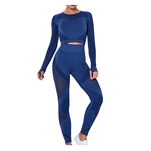 MNRIUOCII Kleidung Hip Hollow Nahtlose Frauen Schnelltrocknend Gestreifte Fitness Yoga Anzug Anzüge Und Anzüge für Frauen, blau, L von MNRIUOCII
