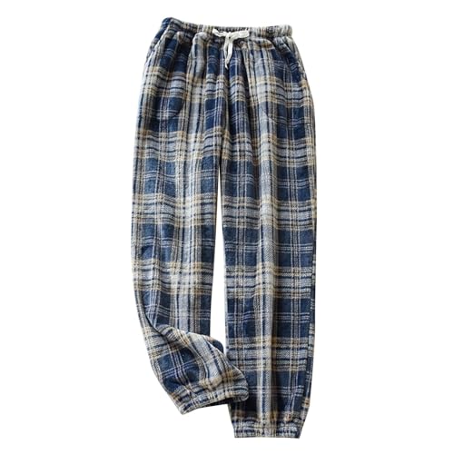 MNRIUOCII Pyjamahose damen flanell Karierte Hose Lang Schlafanzughose Warm Freizeithose mit Kordelzug Weihnachtshose Nachtwäsche Schlafanzughose Damen Lang Haushose Pyjama Weites Bein Hose von MNRIUOCII