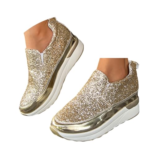 MNRIUOCII Sneaker Damen Sommer Glitzer Plateau Schuhe Modische Freizeitschuhe mit Dicker Sohle Elegante Damenschuhe mit Hohem Abend und Alltag Freizeitschuhe Joggingschuhe von MNRIUOCII