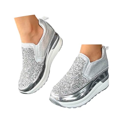 MNRIUOCII Sneaker Damen Sommer Glitzer Plateau Schuhe Modische Freizeitschuhe mit Dicker Sohle Elegante Damenschuhe mit Hohem Abend und Alltag Freizeitschuhe Joggingschuhe von MNRIUOCII