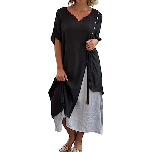 MNRIUOCII Sommerkleider Damen Midi Modisches, KurzäRmliges, Zweiteiliges, Asymmetrisches Kleid Mit V-Ausschnitt von MNRIUOCII