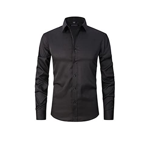 Herren-Hemden, Faltenfrei, Reguläre Passform, Stretch-Bambus, Button-Down-Hemd, Casual Business, Formelle Button-Up-Hemden (Black,XL) von MNSFA