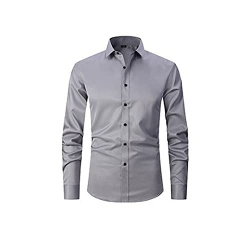 Herren-Hemden, Faltenfrei, Reguläre Passform, Stretch-Bambus, Button-Down-Hemd, Casual Business, Formelle Button-Up-Hemden (Grey,2XL) von MNSFA