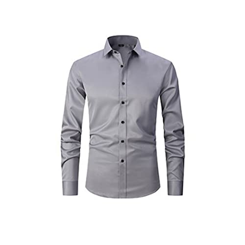 Herren-Hemden, Faltenfrei, Reguläre Passform, Stretch-Bambus, Button-Down-Hemd, Casual Business, Formelle Button-Up-Hemden (Grey,XL) von MNSFA