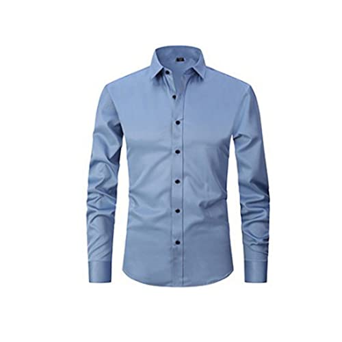 Herren-Hemden, Faltenfrei, Reguläre Passform, Stretch-Bambus, Button-Down-Hemd, Casual Business, Formelle Button-Up-Hemden (Light Blue,2XL) von MNSFA