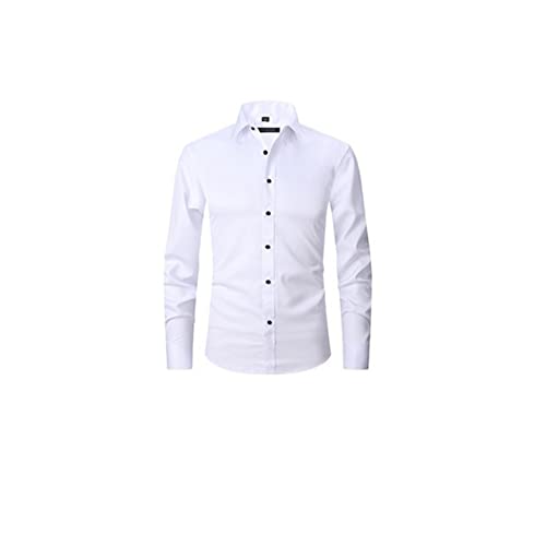 Herren-Hemden, Faltenfrei, Reguläre Passform, Stretch-Bambus, Button-Down-Hemd, Casual Business, Formelle Button-Up-Hemden (White,L) von MNSFA