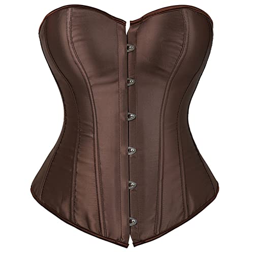 MNSFA Damen-Bustier, Korsett, sexy Ganzkörper-Taillentrainer für Frauen, Satin-Korsett, Sanduhr-Former, Korsett (Braun, L) von MNSFA