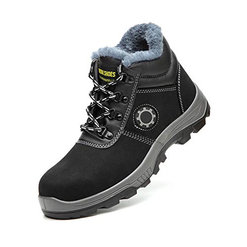 Deodorant und Anti-Smashing Arbeitsschuhe, Leicht, warm und sicher Baustelle Stahlkappe Anti-Piercing Cotton Schuhe,Schwarz,42 von MNSSRN