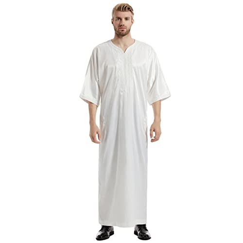 MNSWR Arabische Kleidung Herren Lange Ärmel Islamische Kleidung Einfarbig Arabisch Nahost Robe Set Lange Ärmel Marokkanische Afghanische Arabische Kleidung Herren Gebetsmütze Islam Herren von MNSWR