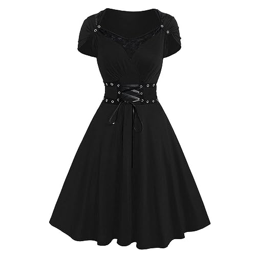 MNSWR Halloween Korsett Damen Korsagenkleid Korsage Gothic Taille Lang Rock Hauch Bluse Kleid Elegant Frauen Halloween-Elfen-Feenkostüm,Karneval Kostüm Kleid Geisterbraut Kostüm Damen Mittelalter Dam von MNSWR