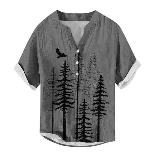MNSWR Kurzarmhemd Herren,Hemden Herren Kurzarm Leinenhemd Herren Hemd Sommer Outfit Herren Hemd Männer Herren Tshirt Mit Knopfleiste Hemd Bügelfrei Herren(Dunkelgrau,5XL) von MNSWR