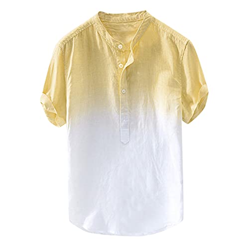 MNSWR Kurzarmhemd Herren,Kurzarmhemd Männer Leinen Hemd Herren Herren Sommer Hemd Männer Hemd Herren Tshirt Mit Knopfleiste Herrenhemd Bügelfrei(Gelb,XL) von MNSWR